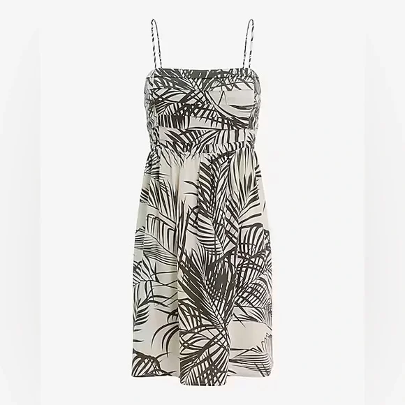 🔥 NWT 🔥 Express Linen-Blend Printed Ruched Mini Babydoll Dress - Picture 3 of 7